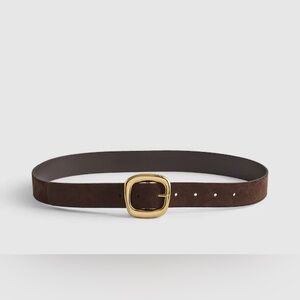 Madewell Elegant Brown Suede Belt with Gold Buckle in Dark Carob